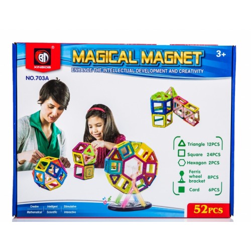 Kolorowe klocki magnetyczne MAGICAL MAGNET 52 SZT E1